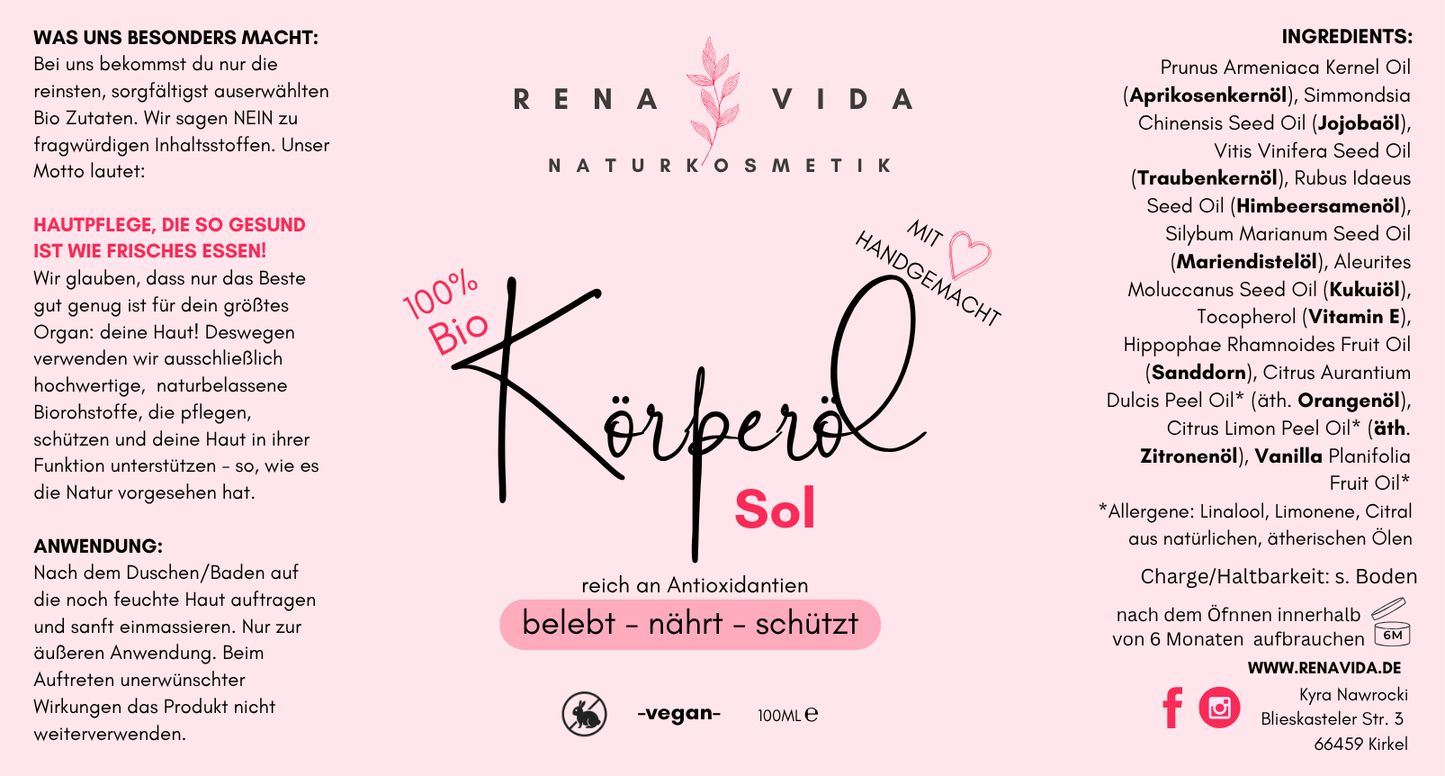 Körperöl Sol - belebend.nährend.kompromisslos rein.
