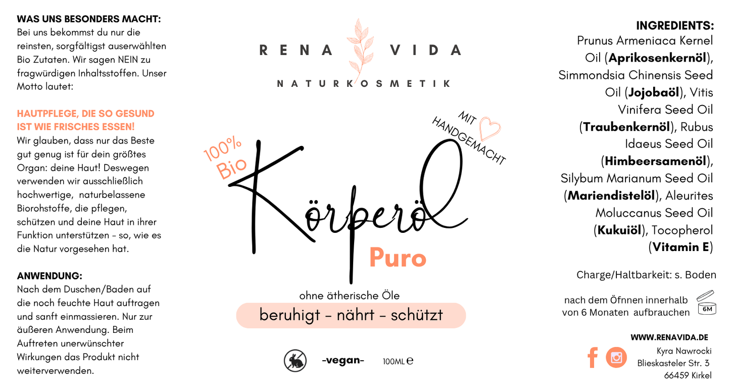 Körperöl Puro - beruhigend.nährend.kompromisslos rein.