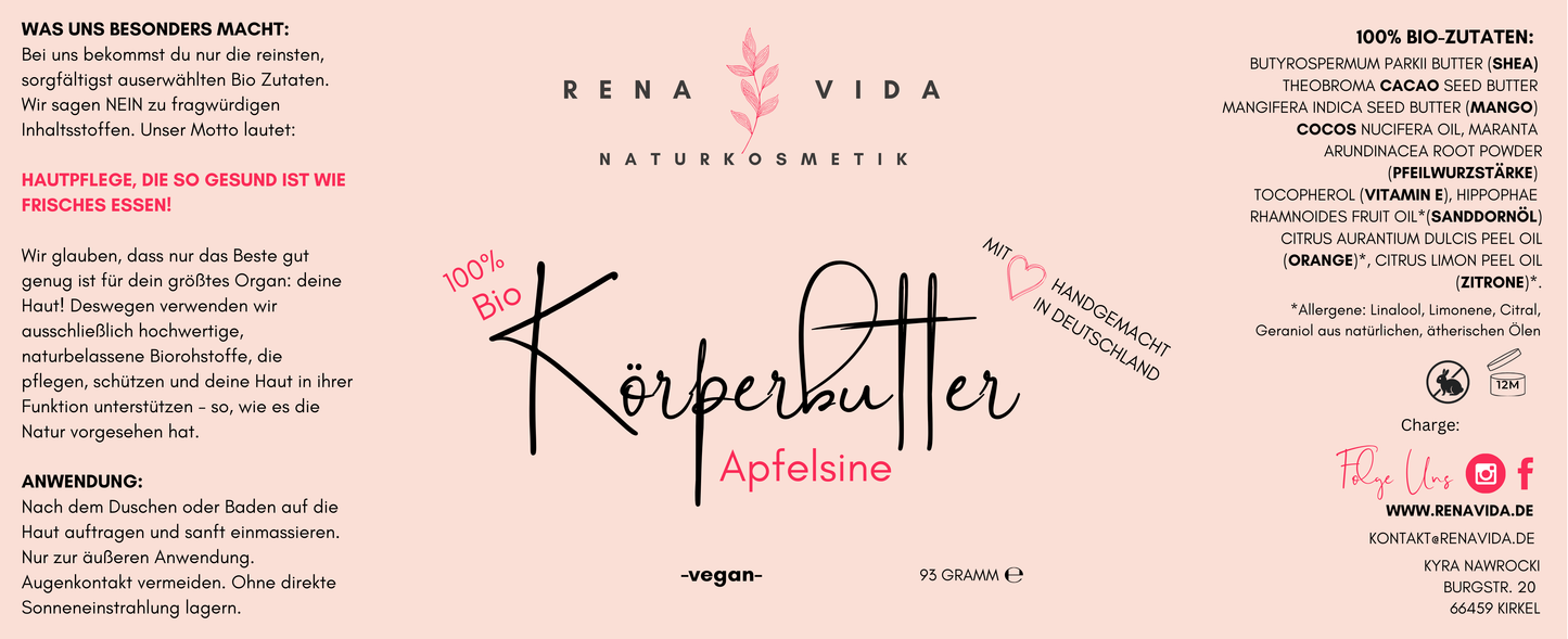 Körperbutter Bio Apfelsine – frisch & handgemacht - Renavida