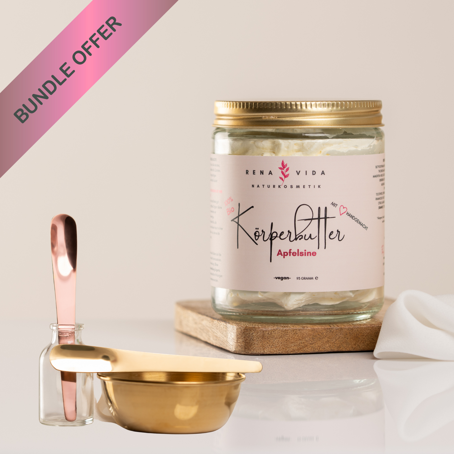 Bundle aus Bio Körperbutter und Edelstahl-Spatel - Rena Vida